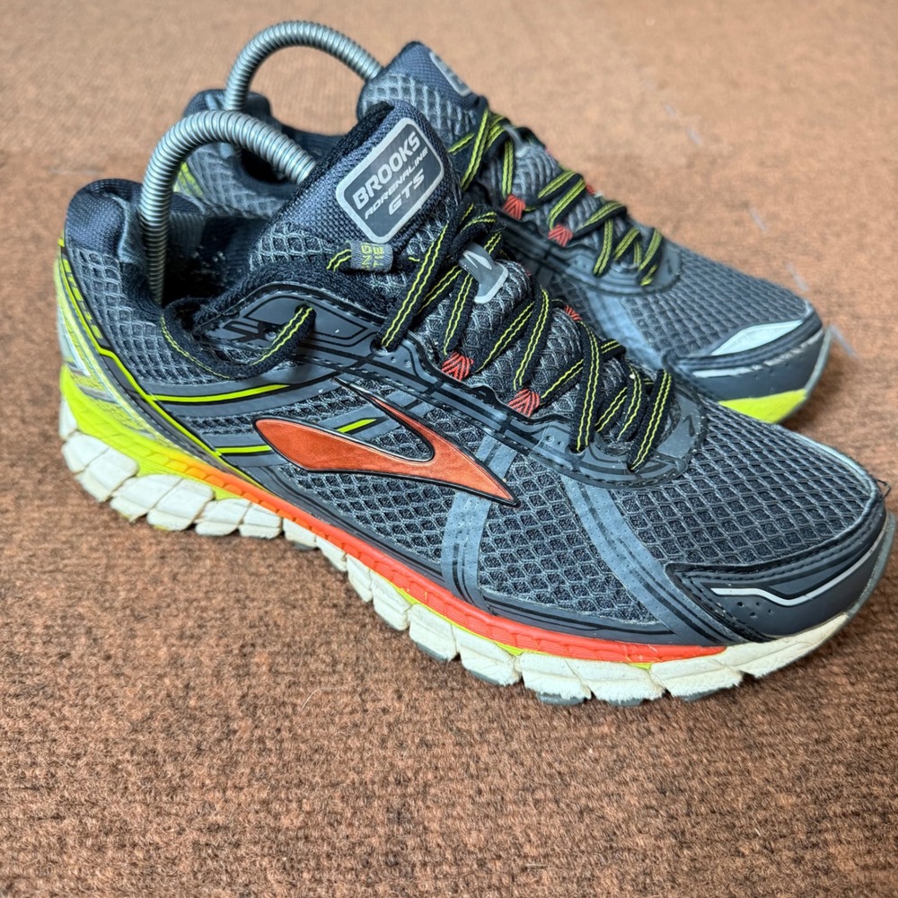 Brooks Adrenaline GTS 15 Mens Running Shoes Grey Neon Yellow Orange Size 8.5 C-